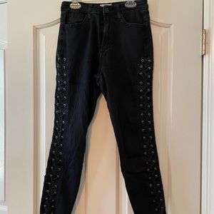 Black Lace-Up Skinny Jeans